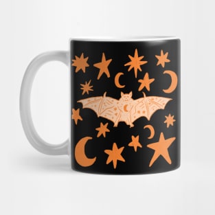 Mystical Bat with Moons and Stars, Orange Mug